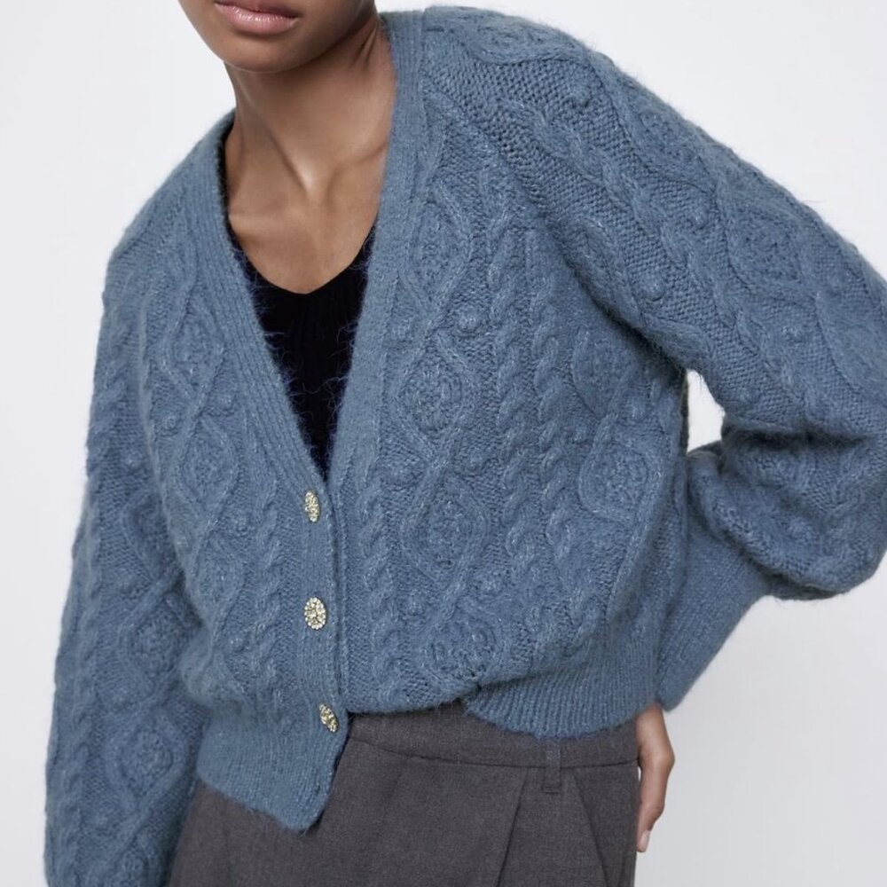 Zara jewel button cable knit cardigan